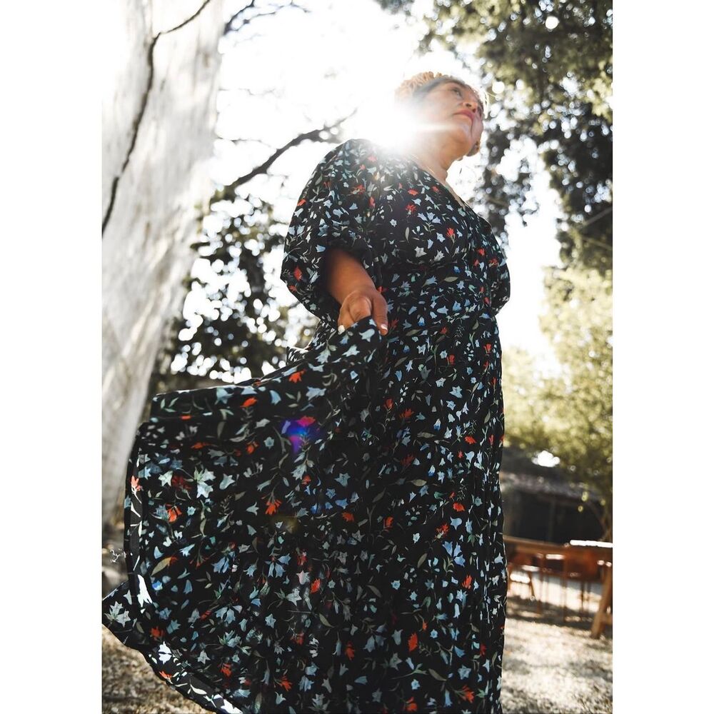B.YELLOWTAIL Floral Cotton Wrap Midi Dress XL Indigenous Design Pockets - Picture 3 of 12